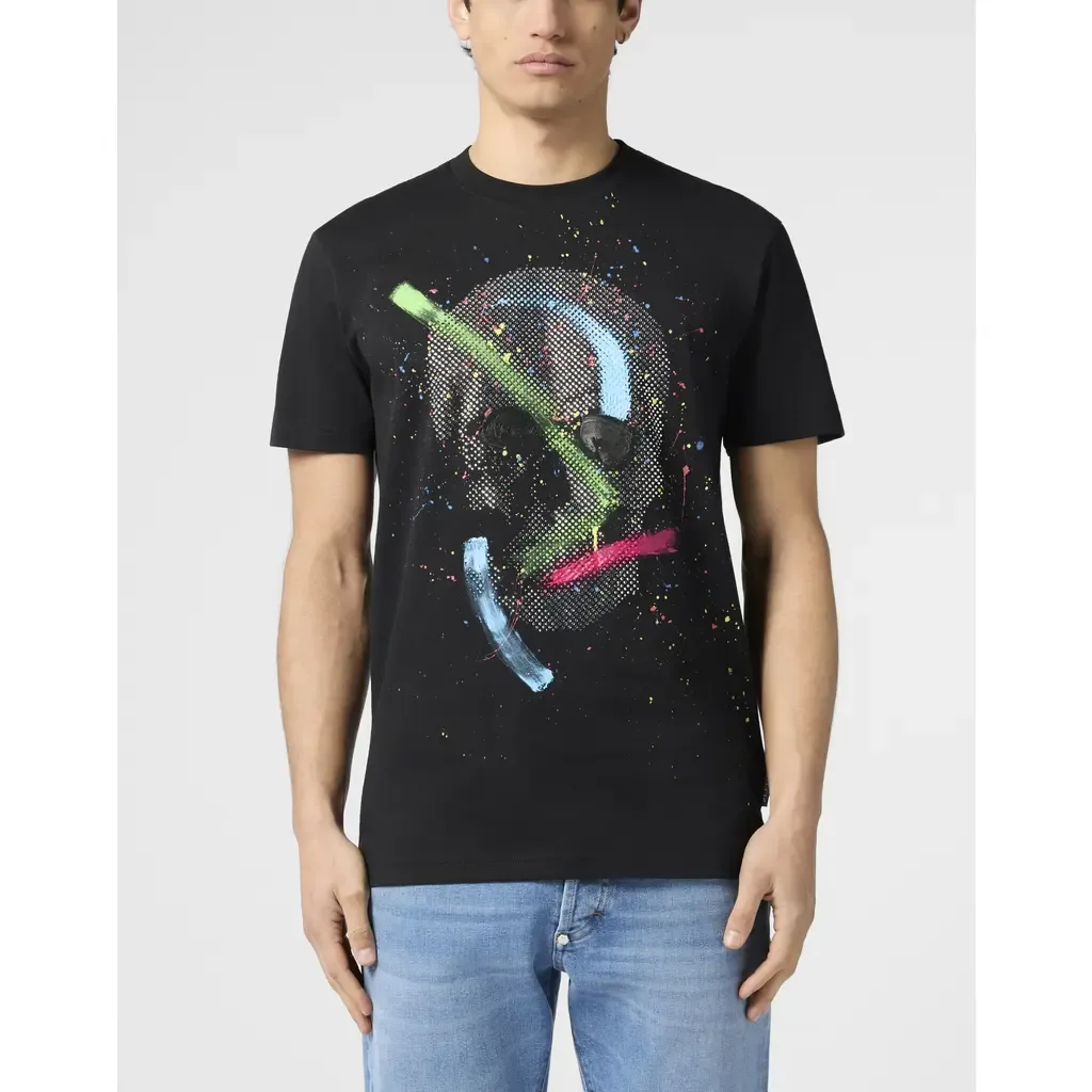 Round Neck T-Shirt Paint Splash Skull by PHILIPP PLEIN