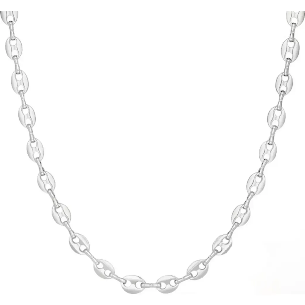Rhodium Plated Puffed Link Necklace