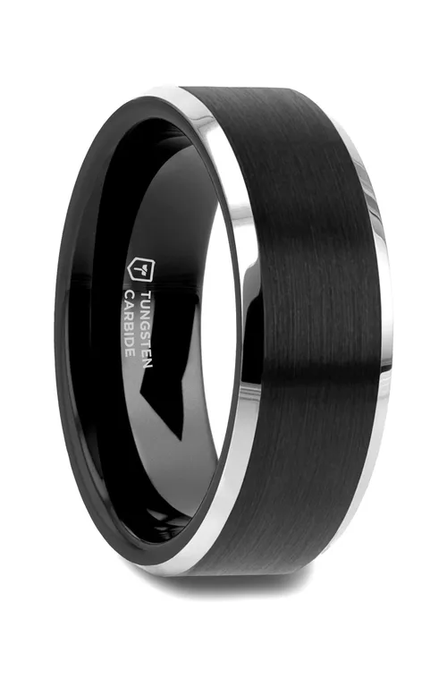 Aston Brushed Center Tungsten Wedding Band in 6mm by Larson Jewelers