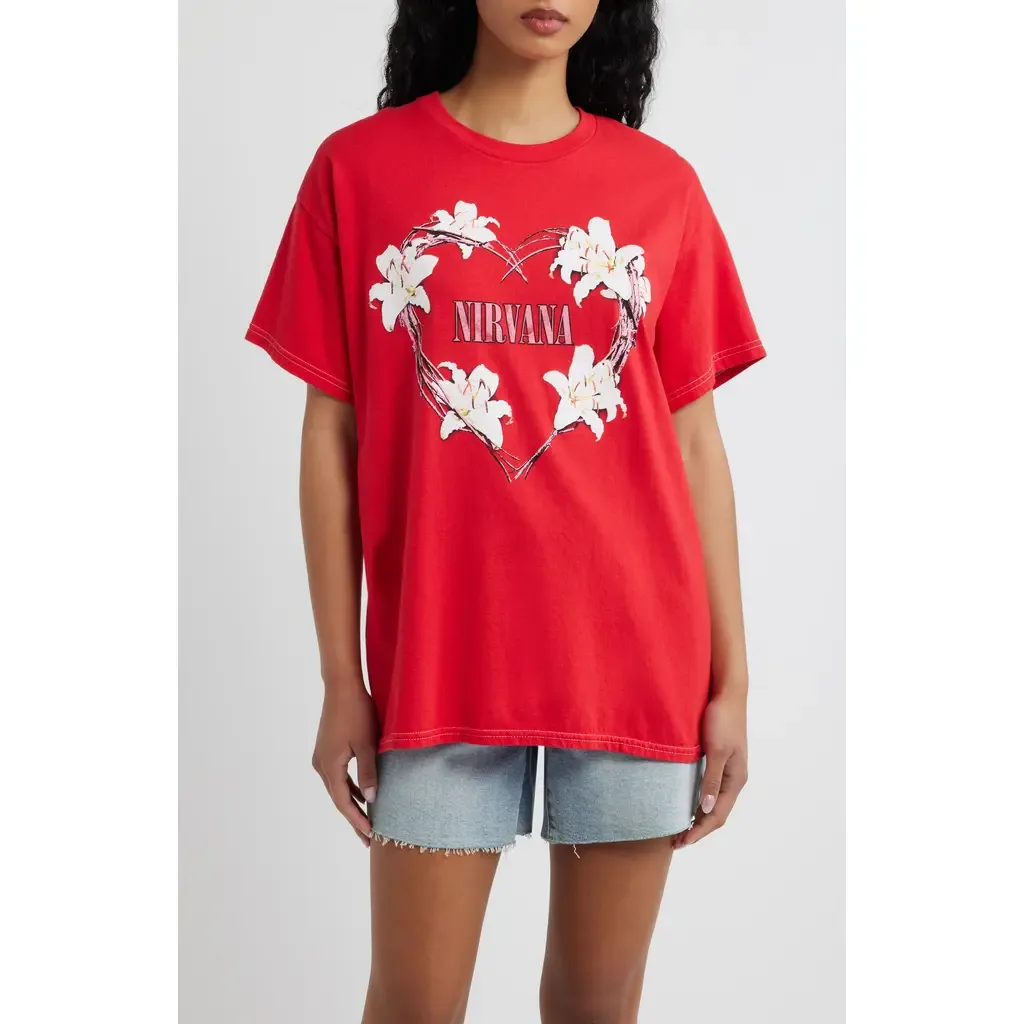 Nirvana Heart Shaped Cotton Graphic T-Shirt by Merch Traffic