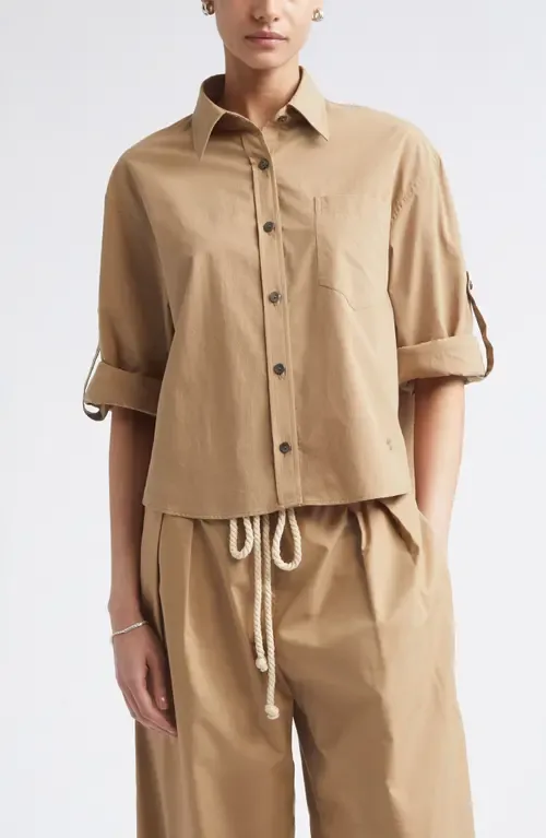 Roll Tab Sleeve Organic Cotton Crop Button-Up Shirt by Maria McManus