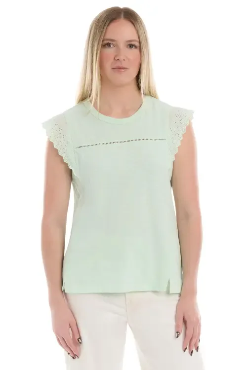Eyelet Cap Sleeve Tee by Wilt