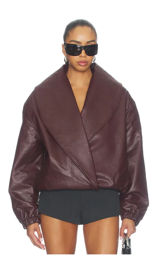 Eleni Faux Leather Bomber Jacket by Source Unknown