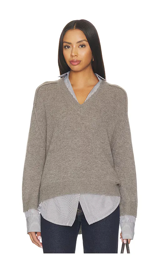 V-Neck Printed Layered Pullover Sweater by Brochu Walker