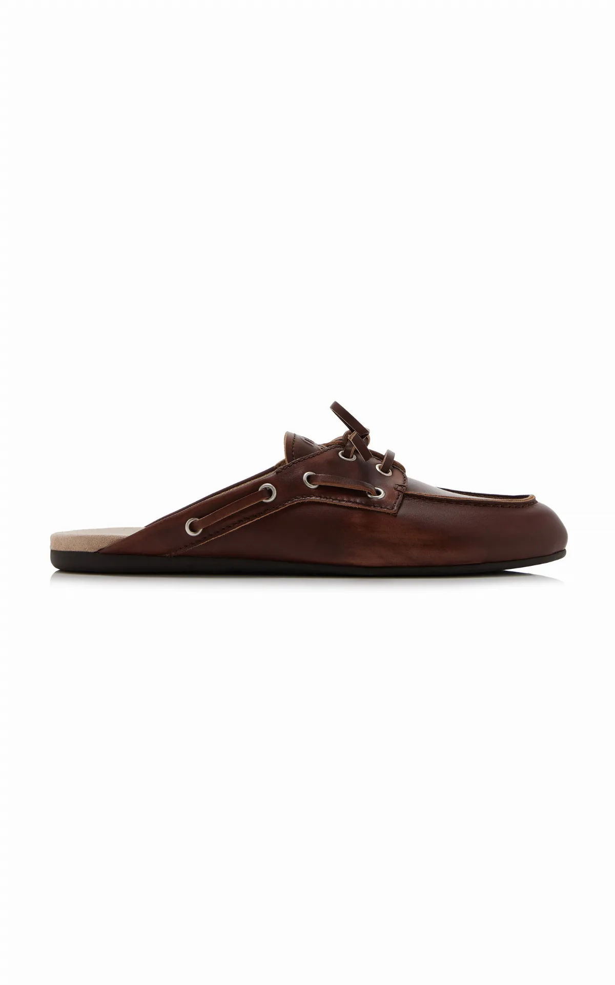 Leather Boat Shoe Mules by Miu Miu