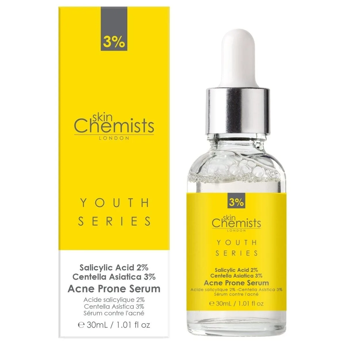 Anti-Aging Acne Prone Serum Salicylic Acid 2%, Centella Asiatica 3% 30ml by Skinchemists