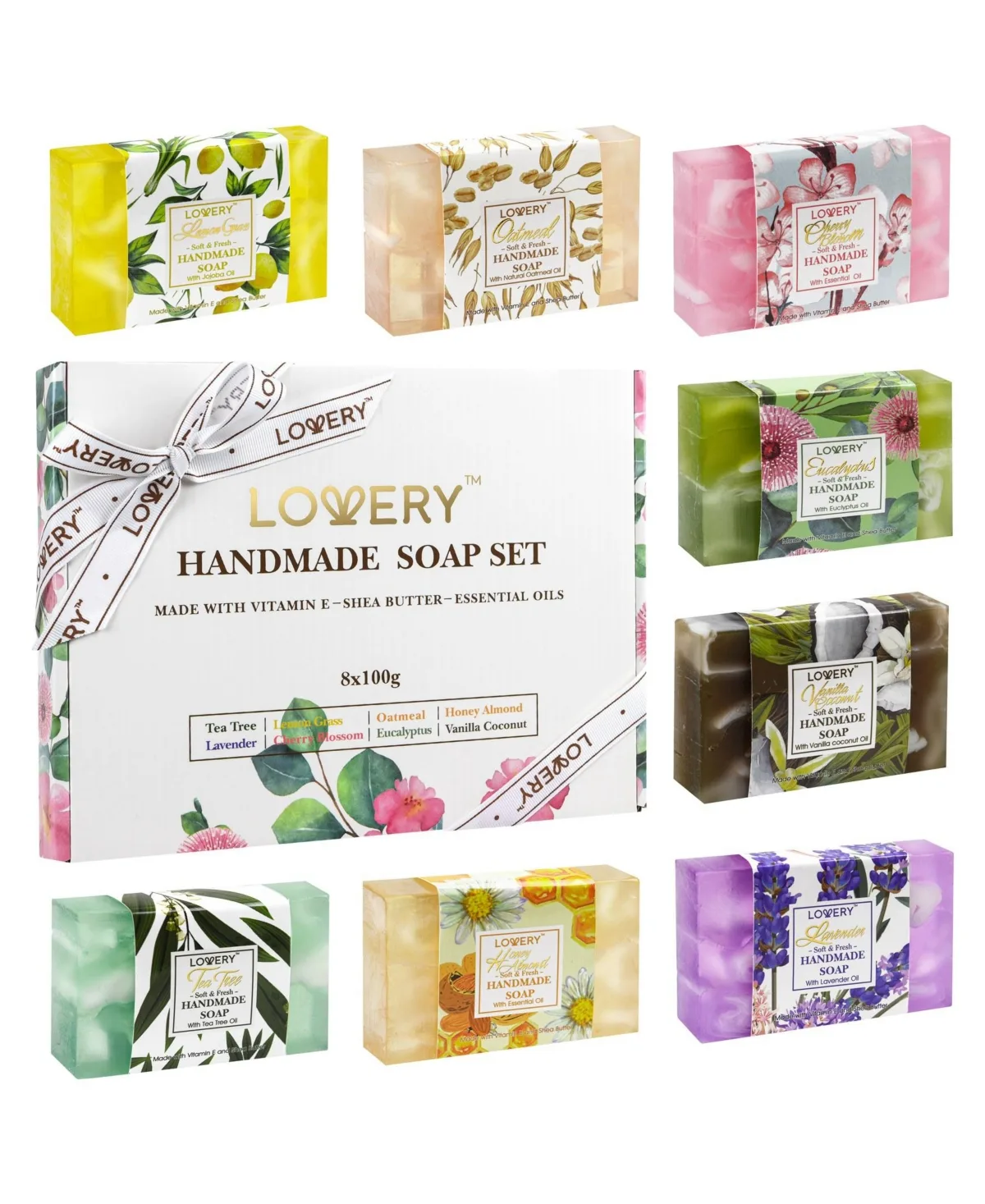 8 Piece Handmade Soap Gift Set, Variety Pack Bath and Body Care Gift Set by Lovery