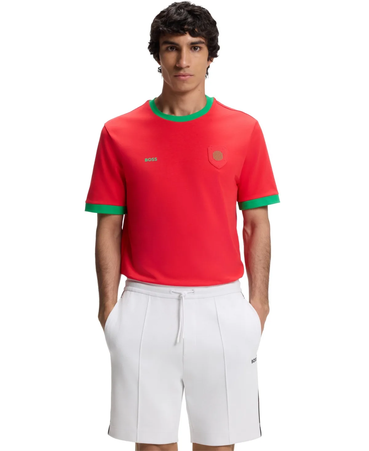 Stretch-Cotton Portugal Country Flag Logo T-Shirt by Hugo Boss