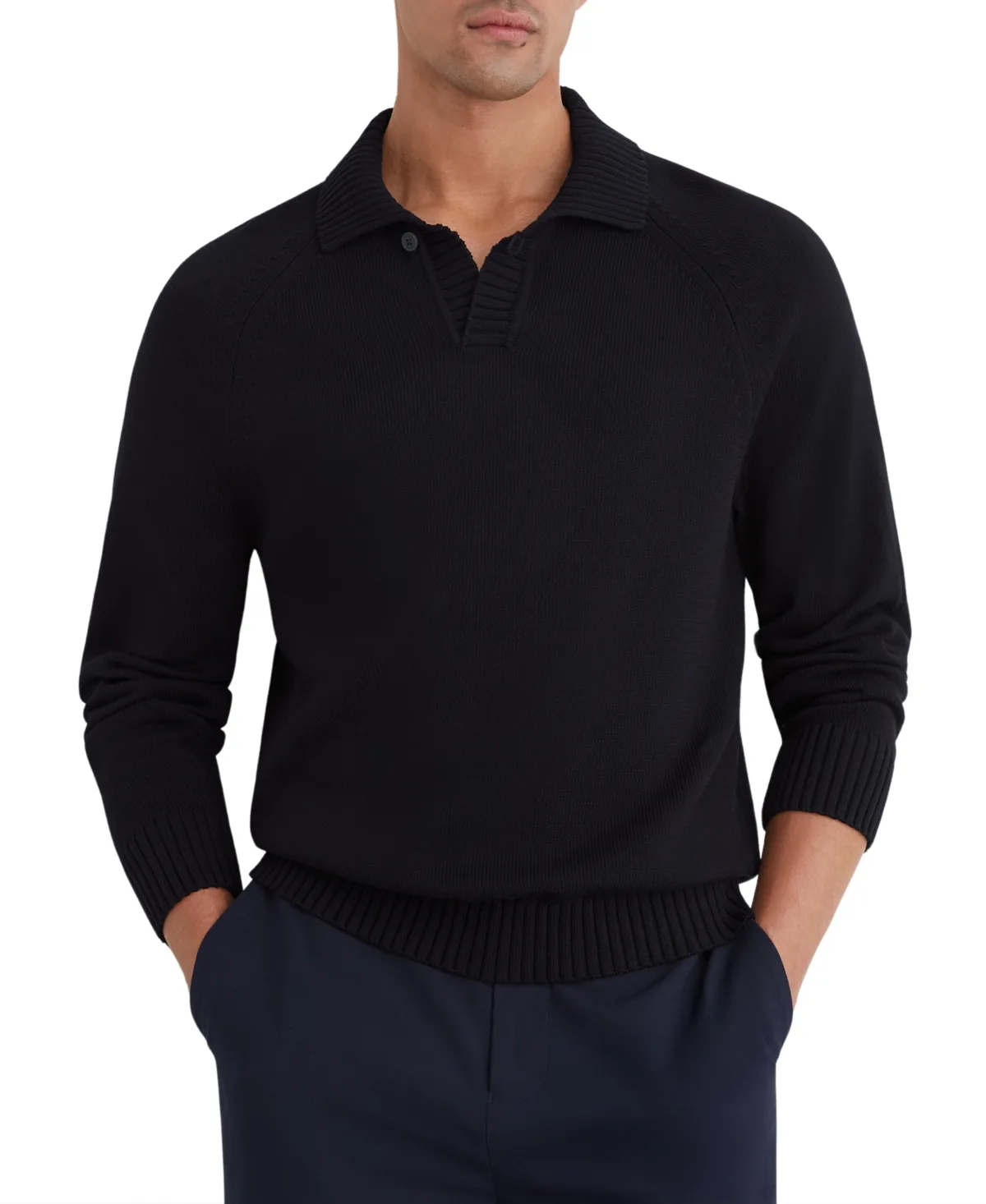 Ashdown Long-Sleeve Open-Collar Raglan Sweater by Reiss