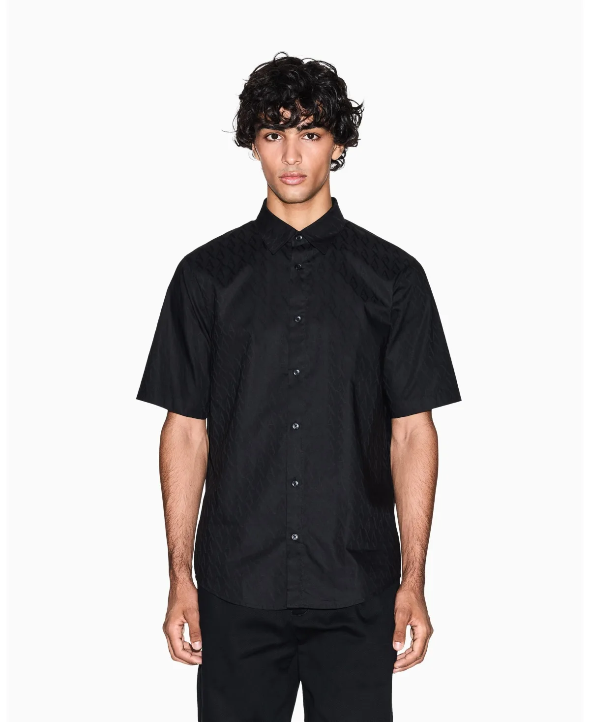 Short Sleeve Cotton Jacquard Allover Logo Woven Shirt by A|x Armani Exchange
