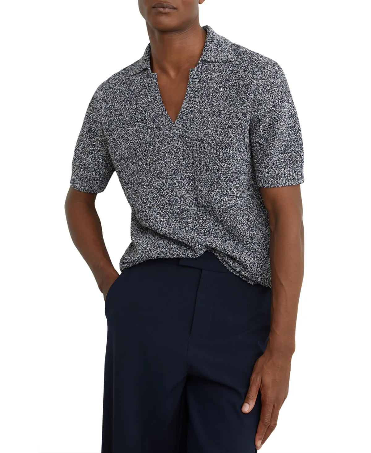 Owen Speckle-Knit Open-Collar Polo Shirt by Reiss