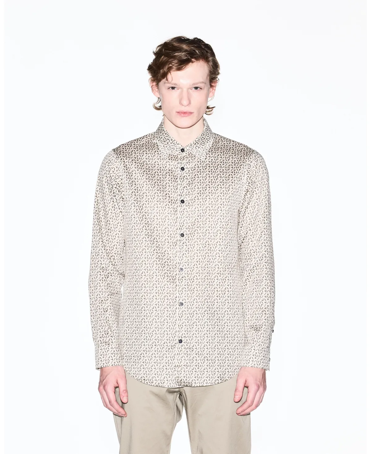 Long Sleeve Cotton Satin Allover Logo Print Shirt by A|x Armani Exchange