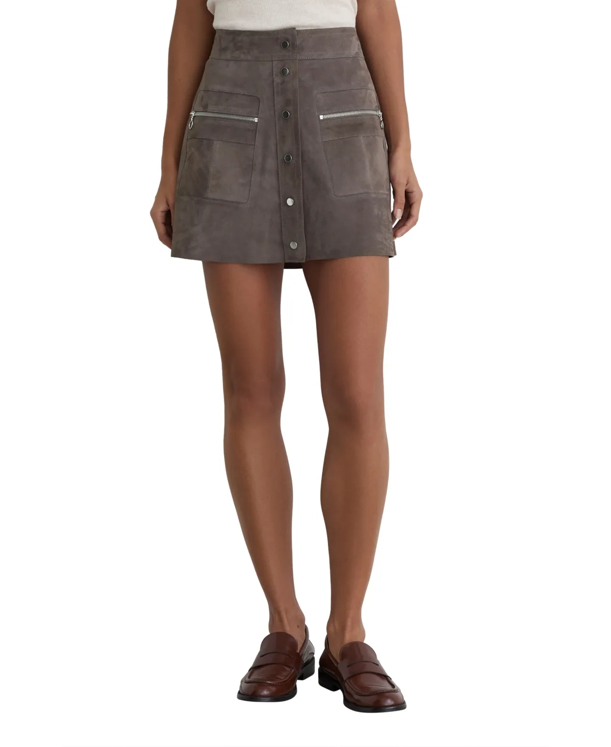 Tia Button Detail Mini Skirt by Reiss