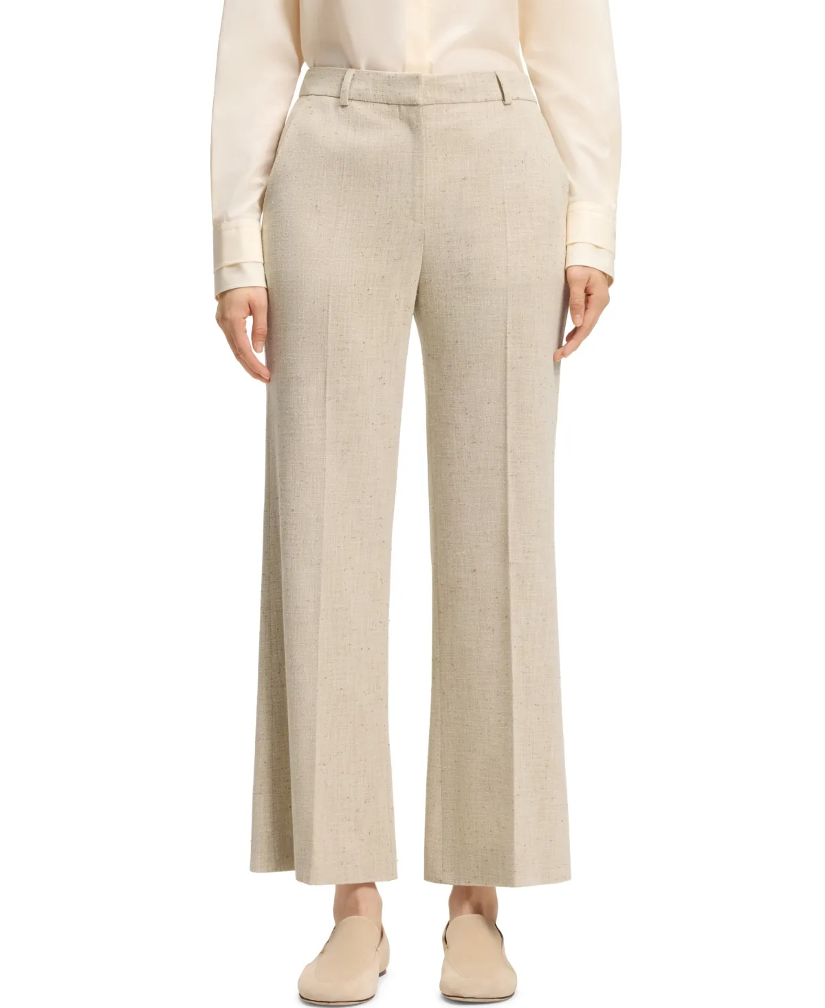 Talia-Crop Slub-Weave Cropped Flared-Fit Pants by Hugo Boss
