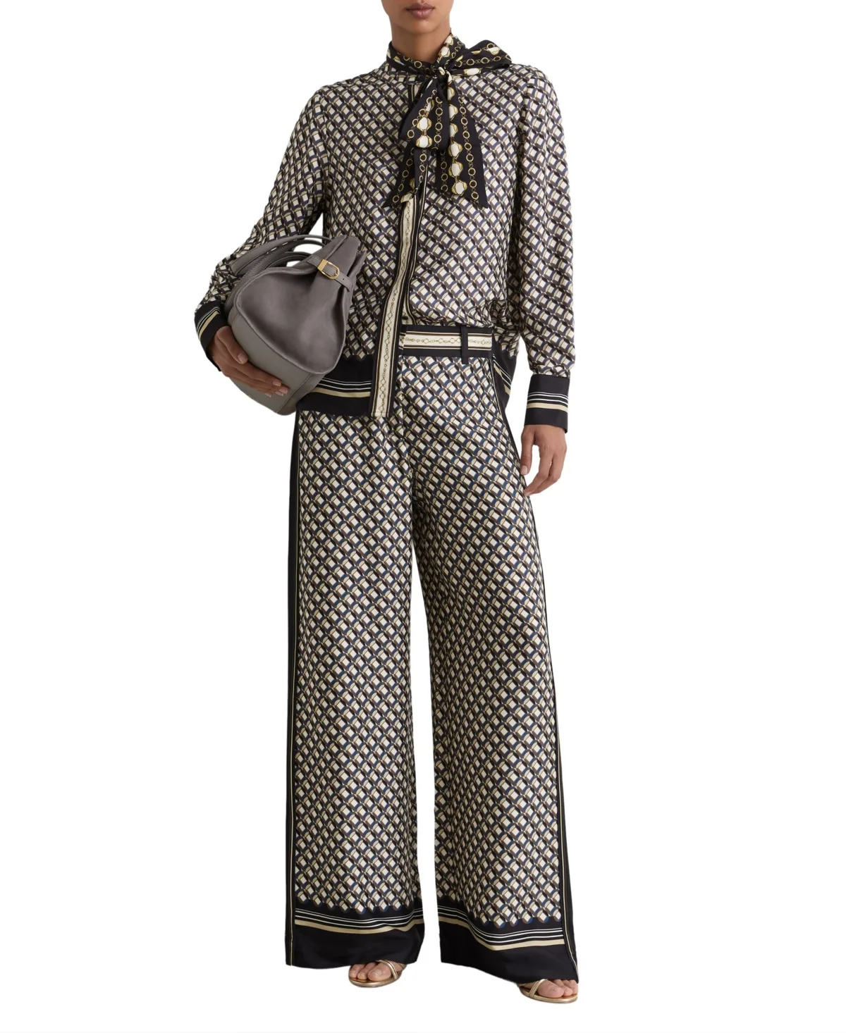 Carmine Scarf-Print Wide-Leg Trousers by Reiss