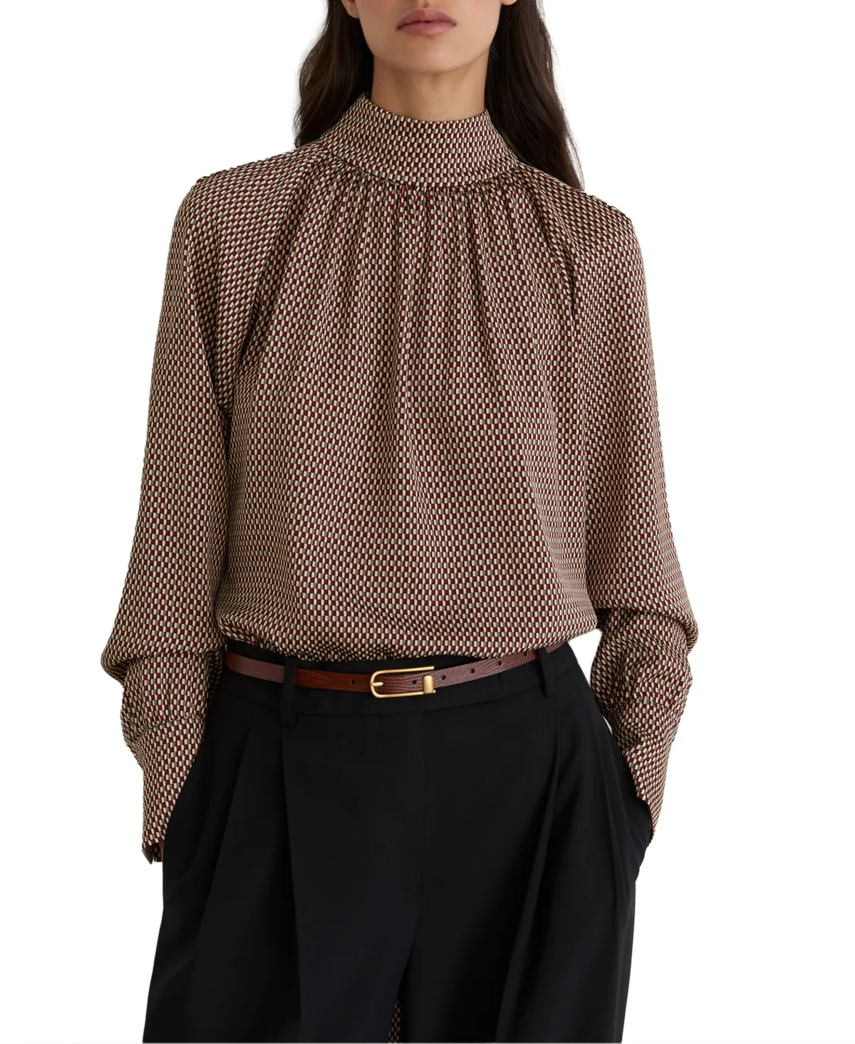 Geometric-Print Tie-Neck Blouse by Reiss