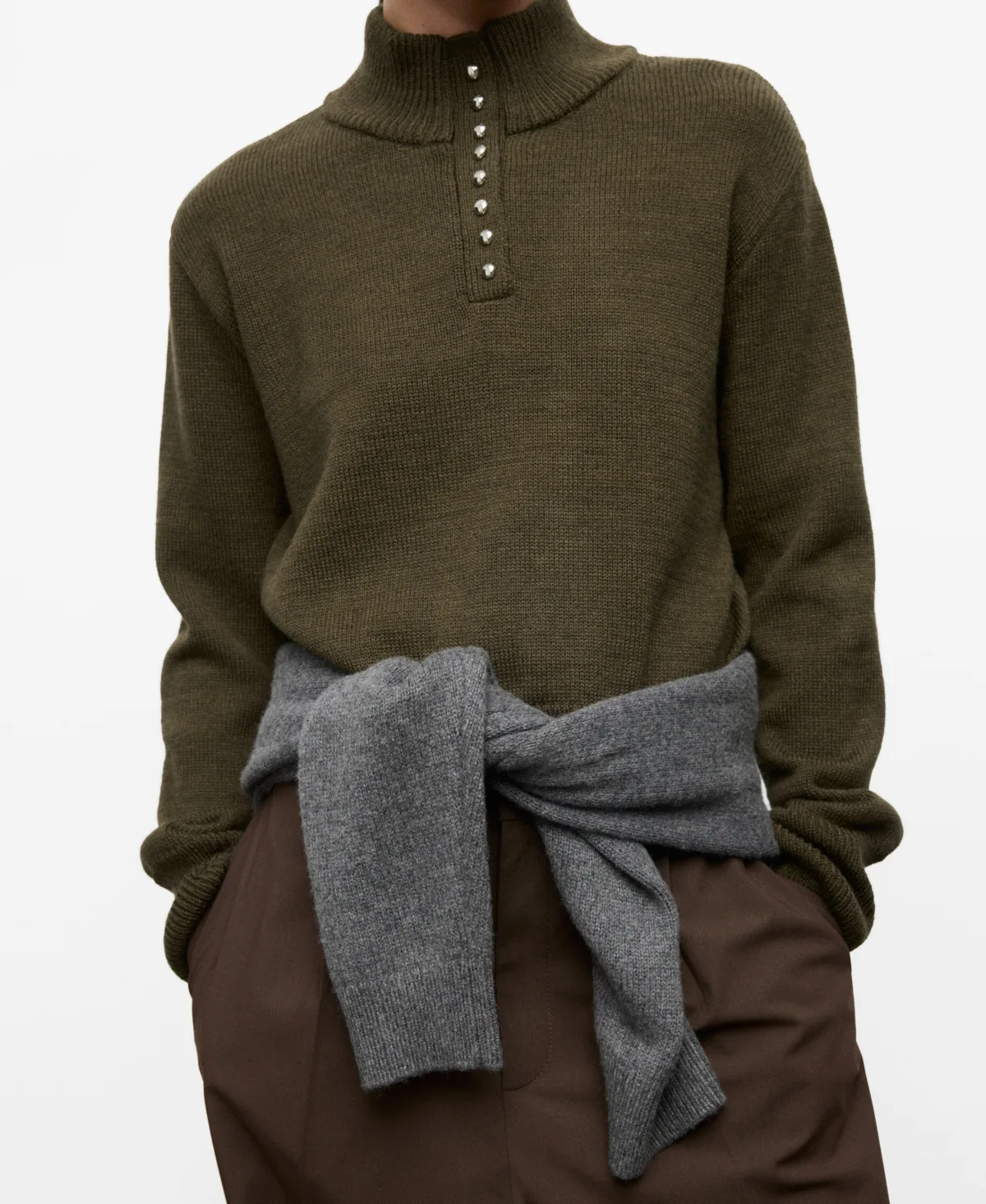 Perkins-Neck Button Sweater by Mango