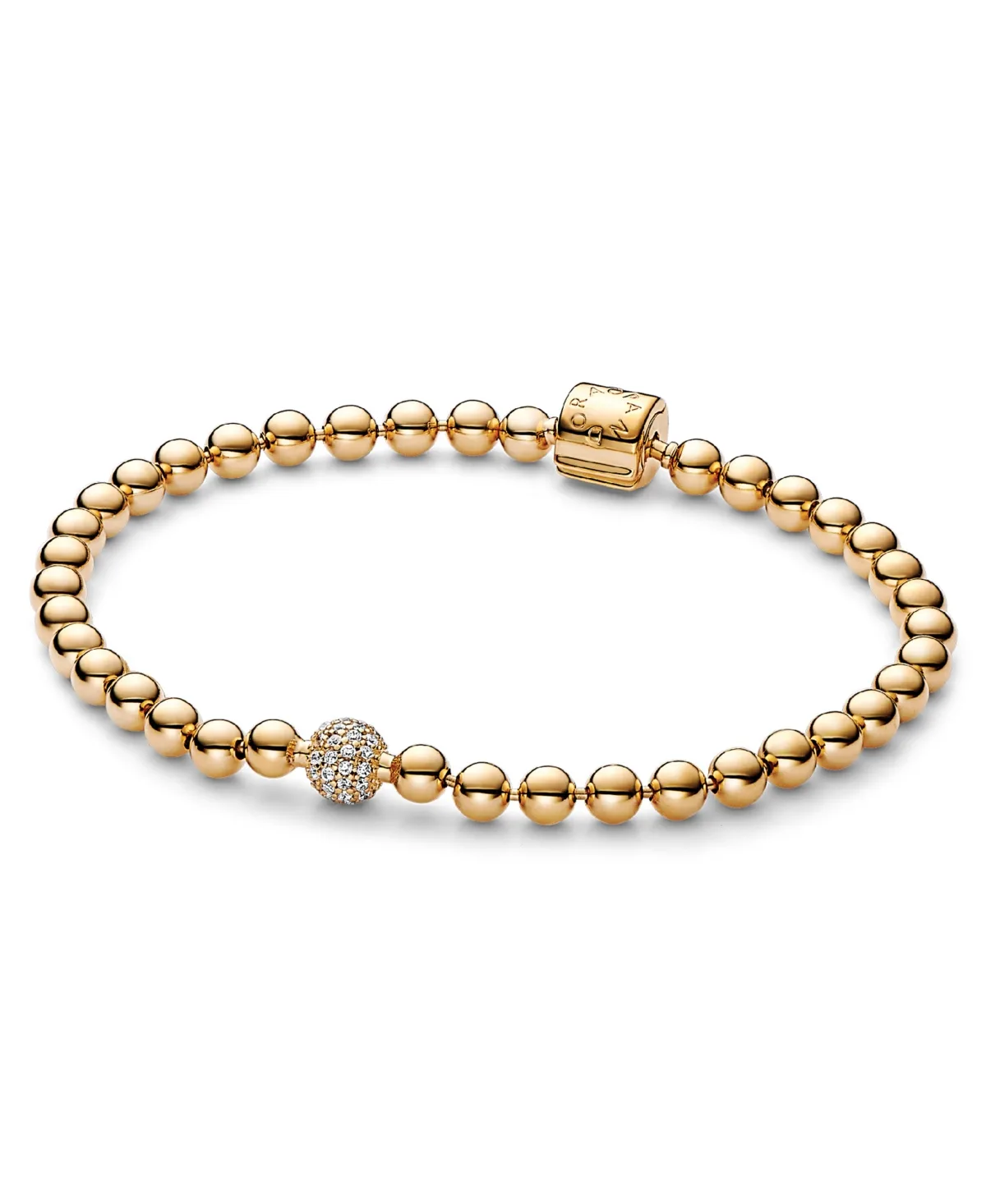 Cubic Zirconia 14K Gold-Plated Beads Pave Bracelet