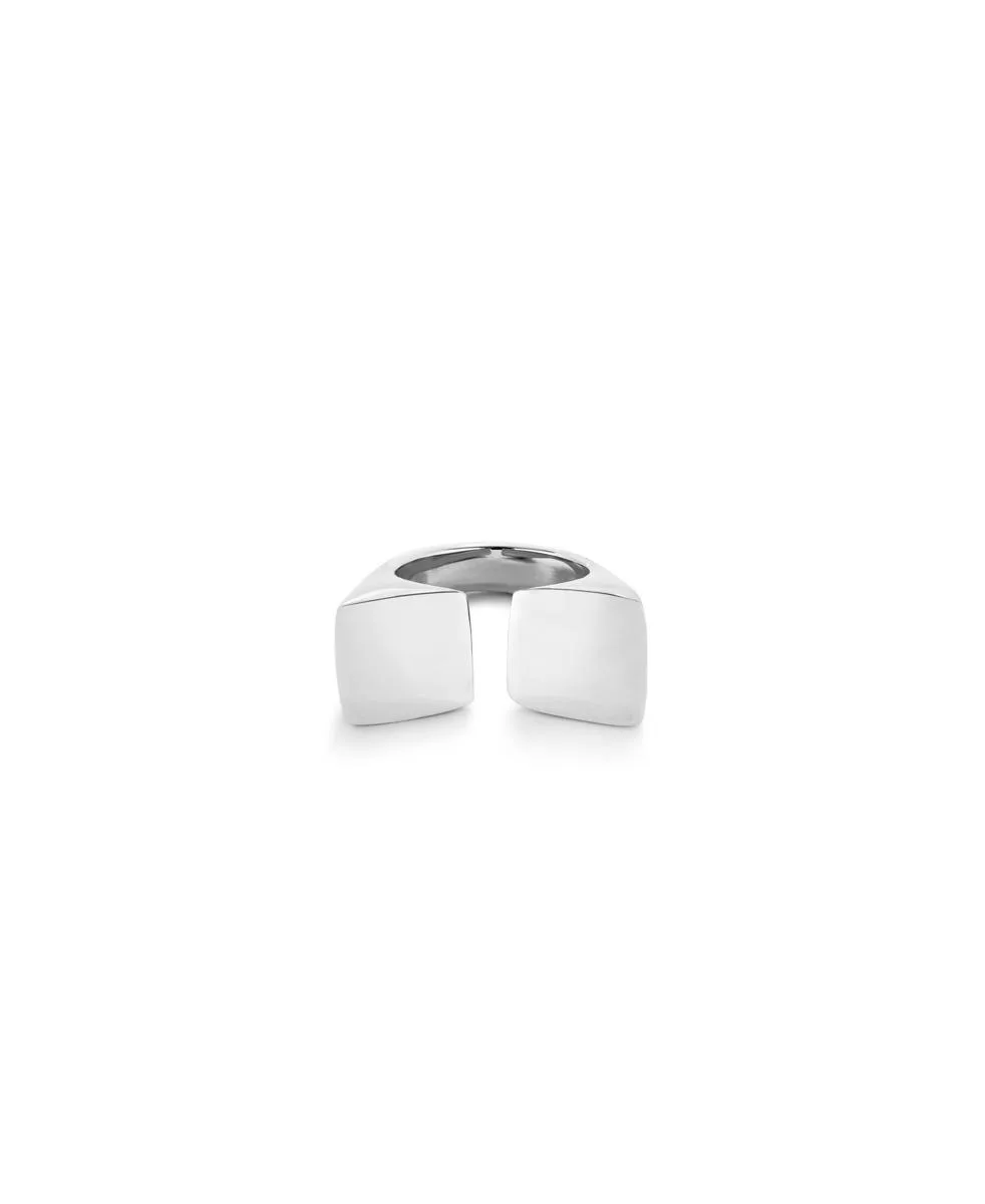 Metal Alloy Ring Plated in Sterling Silver with Square Shape at the Ends