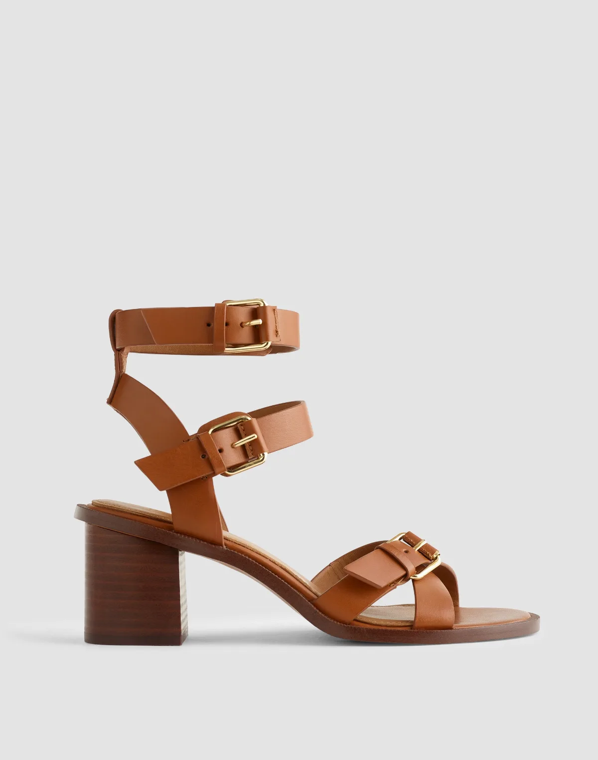 The Corinna Buckle-Strap Heeled Sandal in Leather by MW