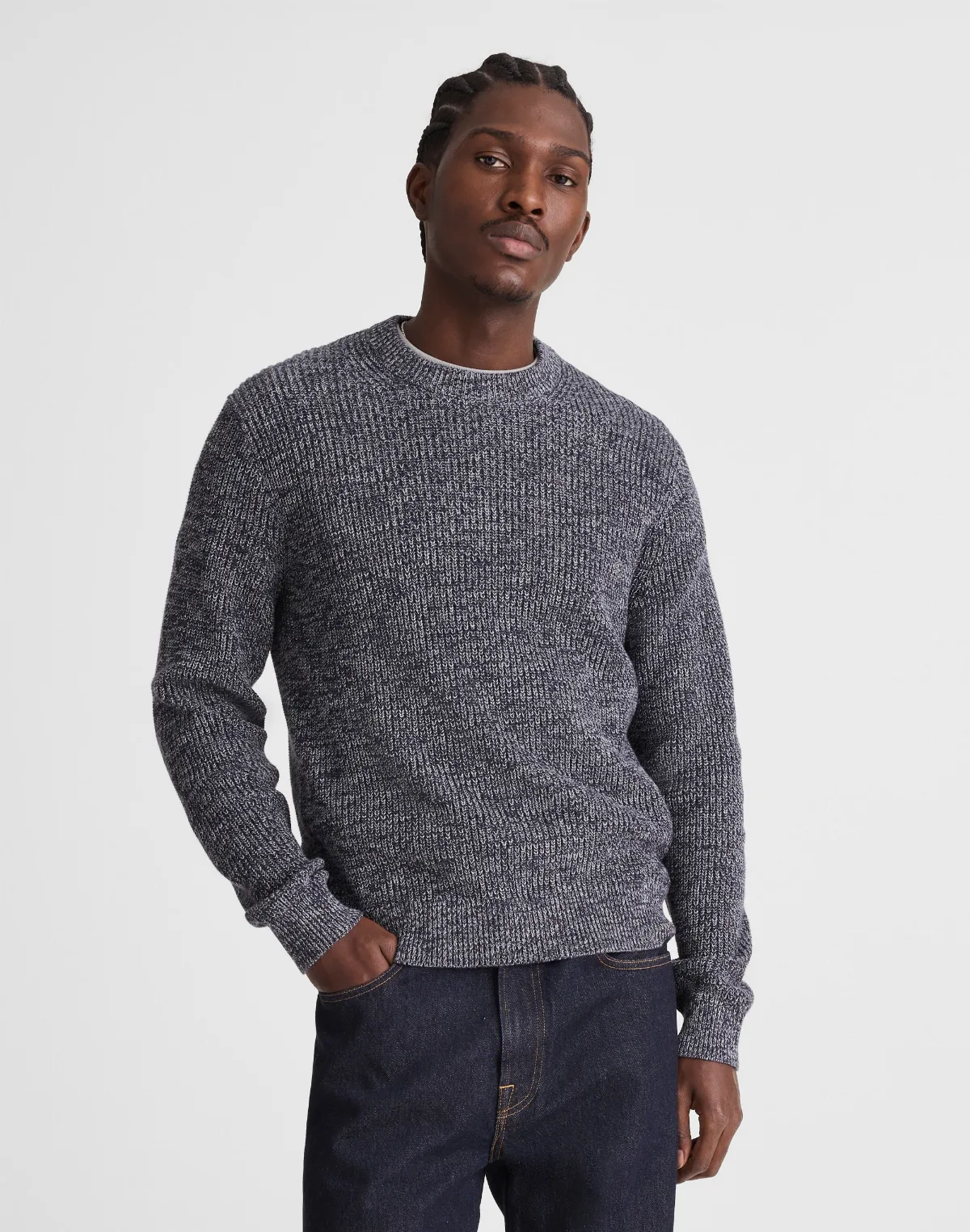 Marled Cotton Shaker-Stitch Crewneck Sweater by MW