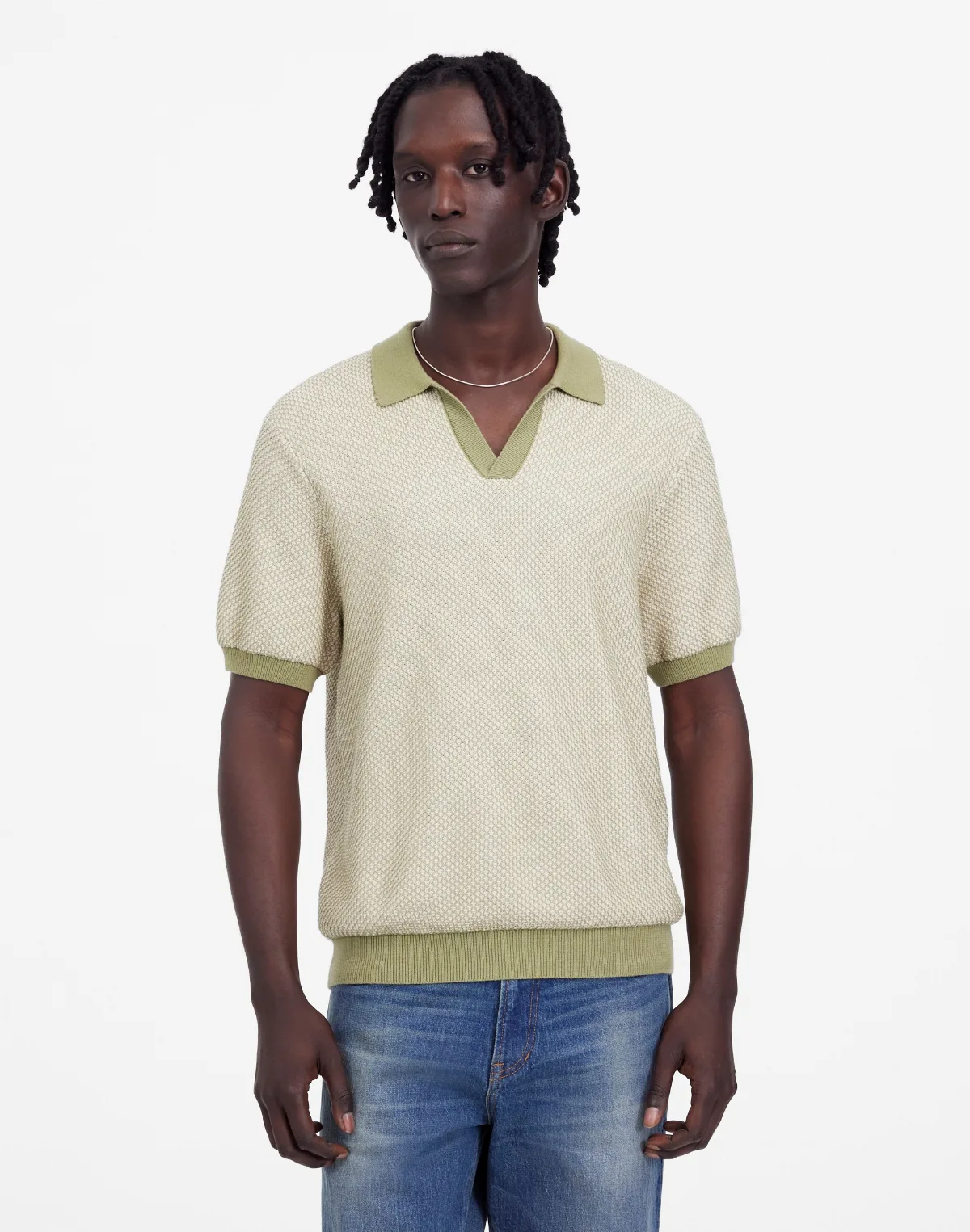 Honeycomb Stitch Johnny-Collar Sweater Polo by MW