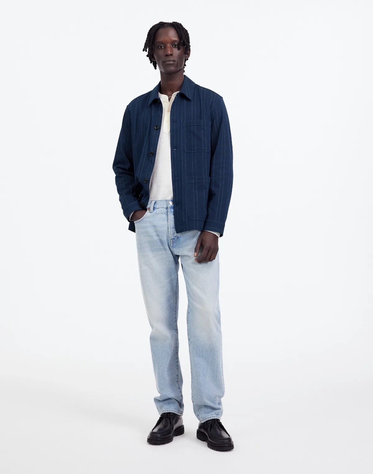 Chore Jacket in Indigo-Dyed Stripe by MW