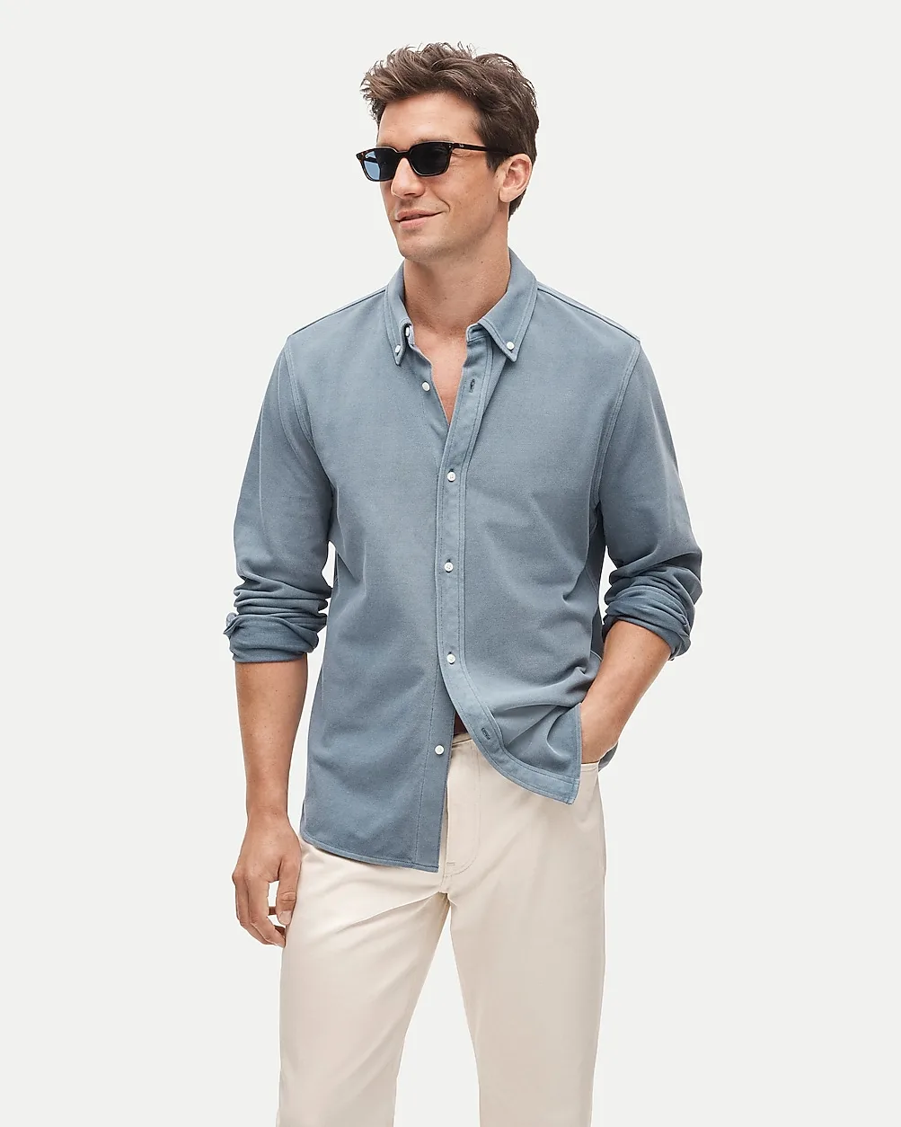 Washed Piqué Button-Down Shirt