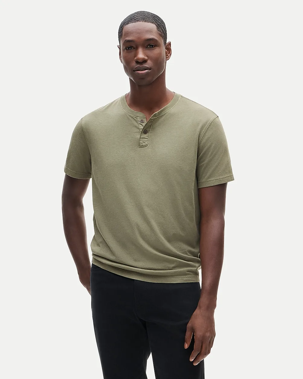 Short-Sleeve Vintage-Wash Cotton Henley