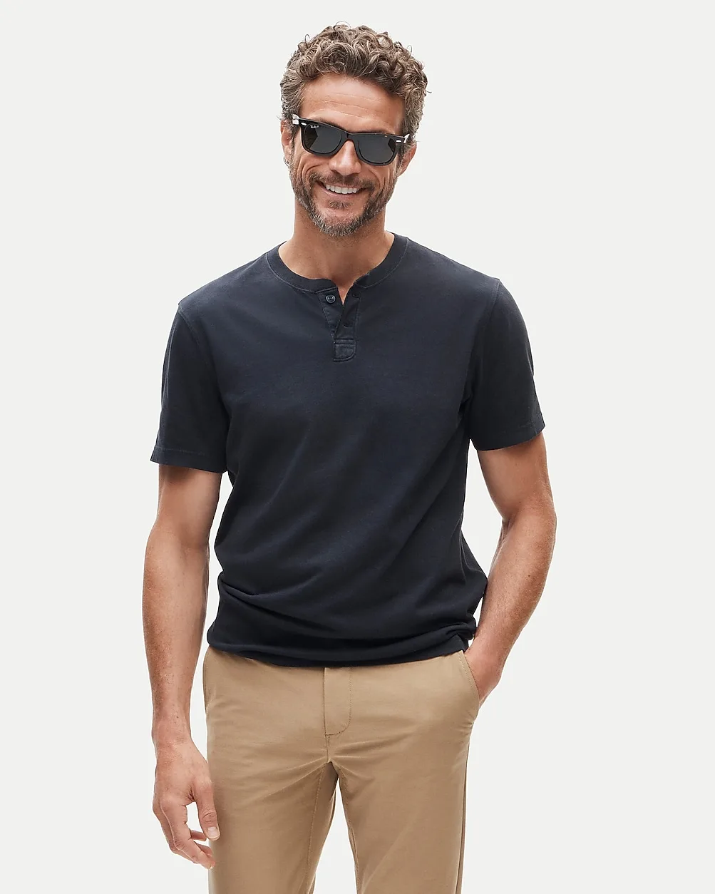 Short-Sleeve Vintage-Wash Cotton Henley