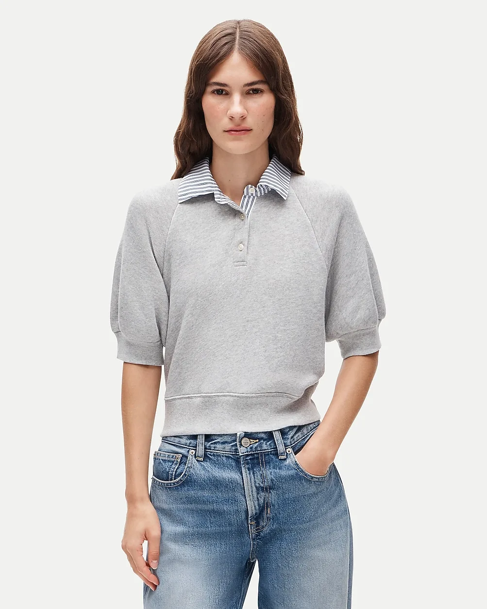 Heritage Terry Sweatshirt Polo with Poplin Collar by J.Crew
