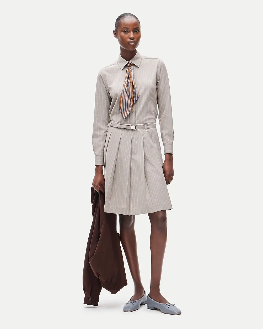 Pleated Prep Skirt in Striped Gramercy Suiting by J.Crew