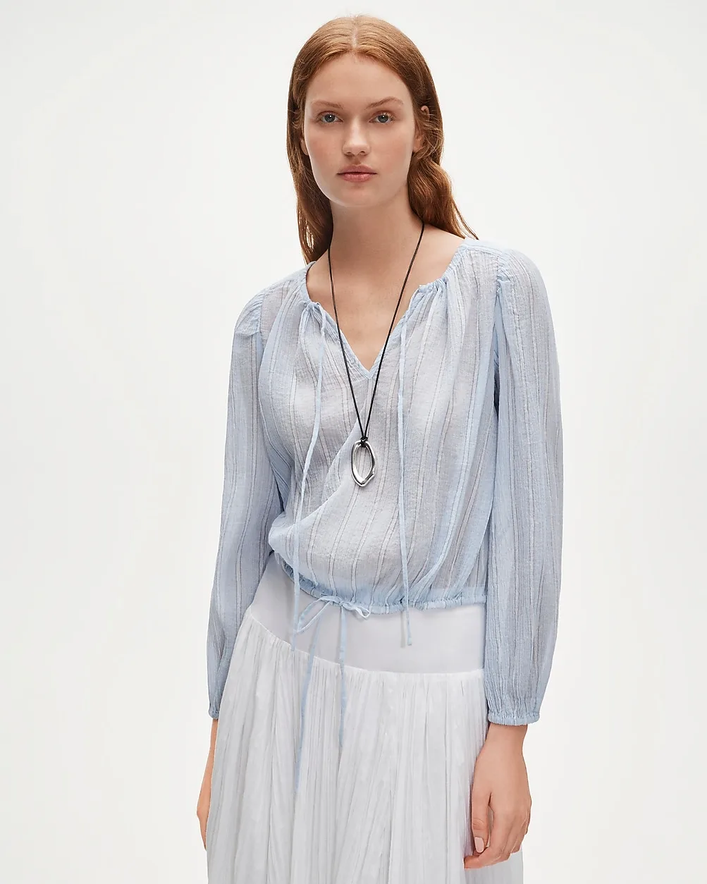 Drawstring-Waist Top in Featherweight Voile Stripe by J.Crew