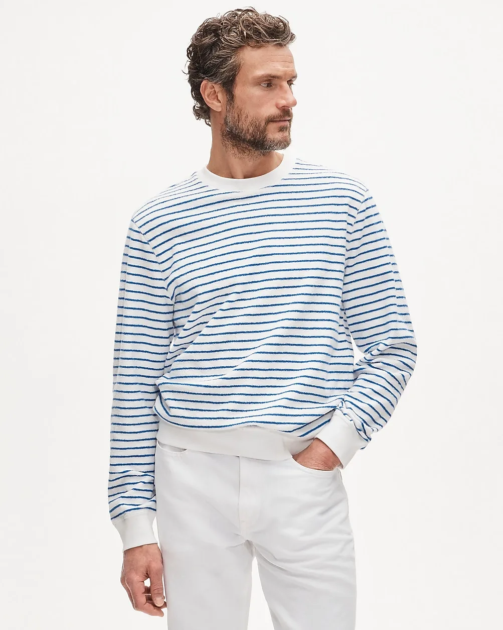 Terry Cloth Crewneck in Stripe by J.Crew