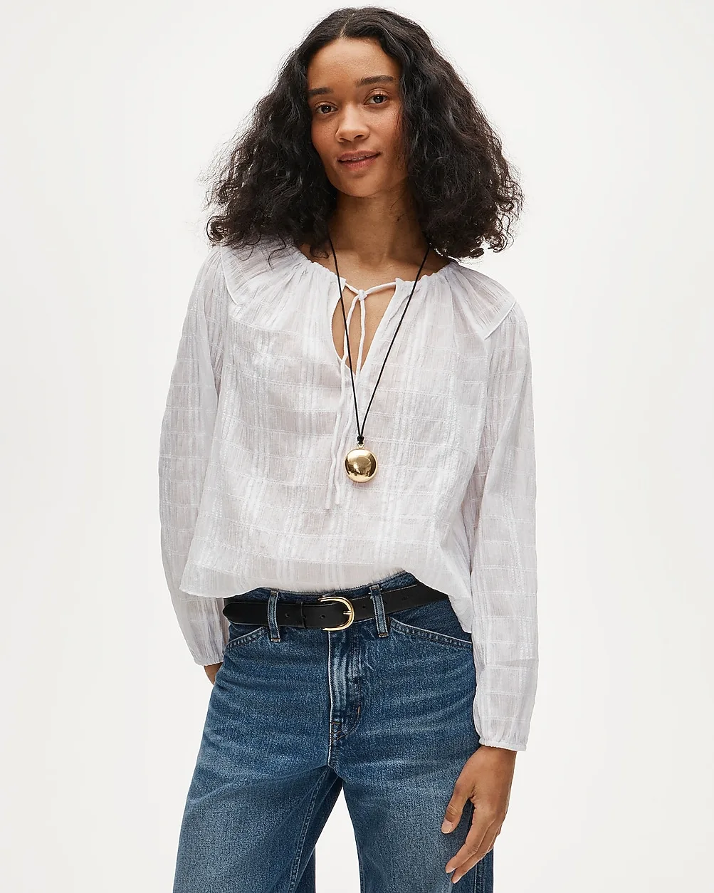 Tie-Front Popover Top in Seersucker by J.Crew