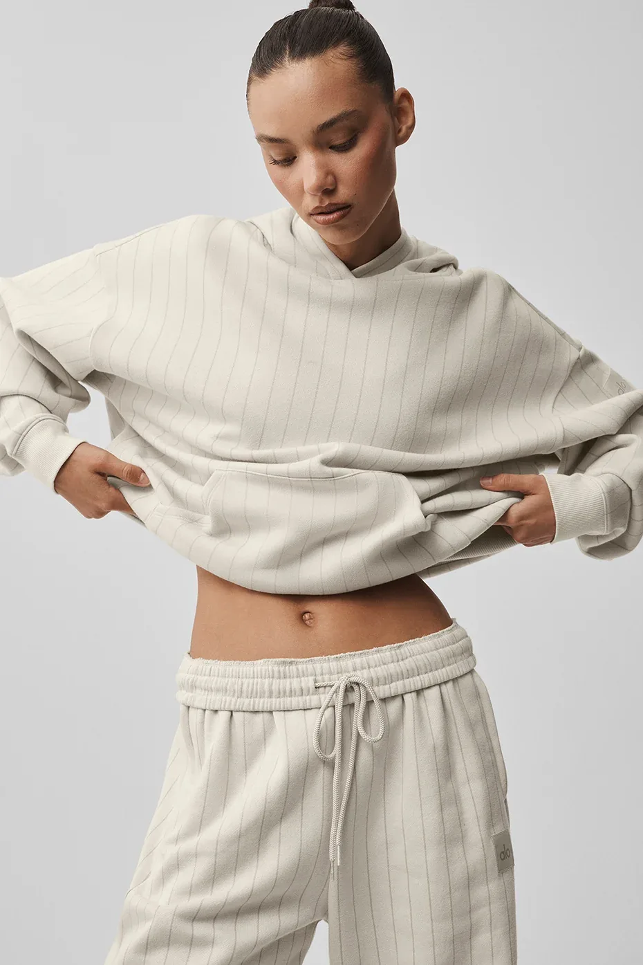 Hoodie in Bone Pinstripe by ALO