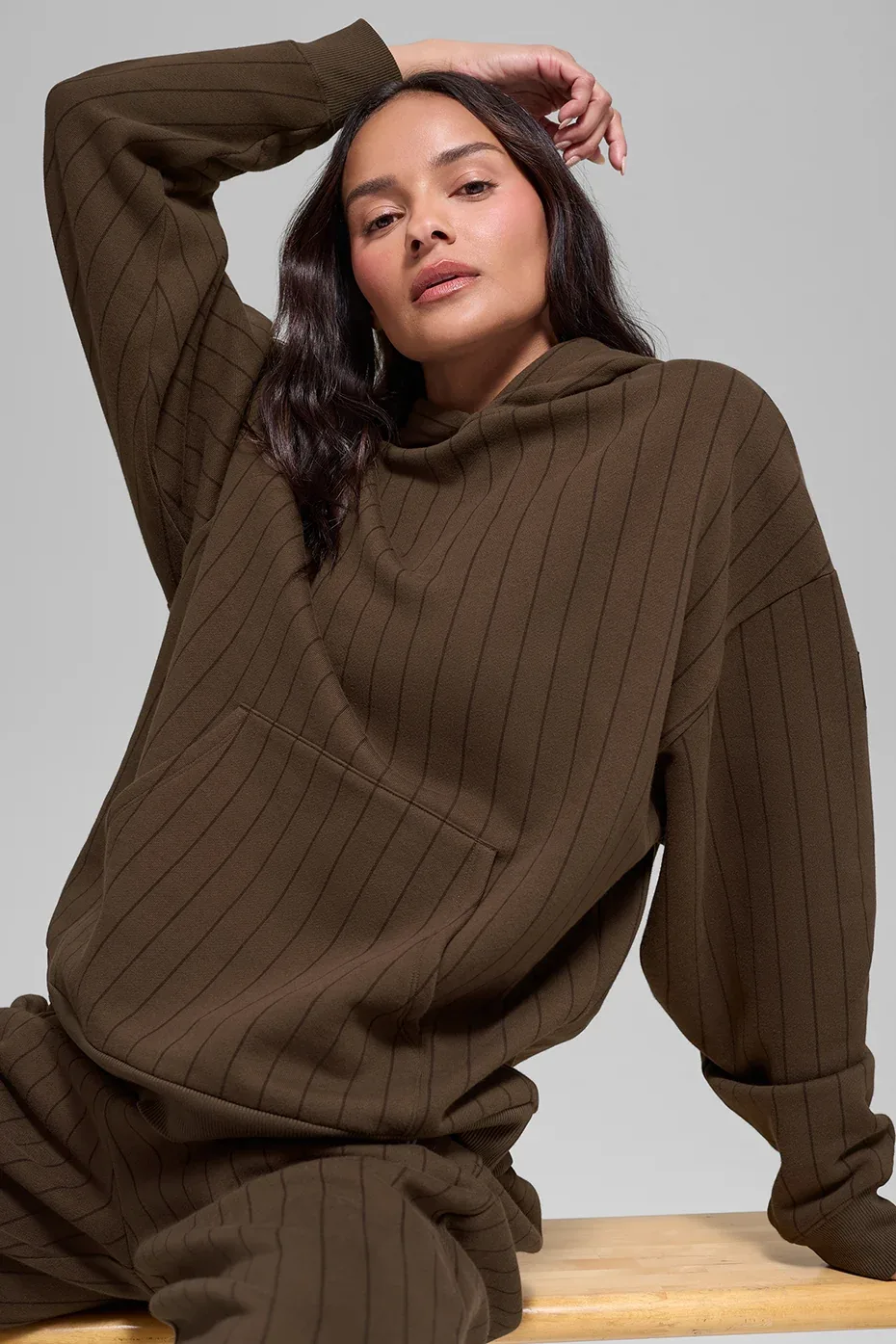 Hoodie in Espresso Pinstripe by ALO
