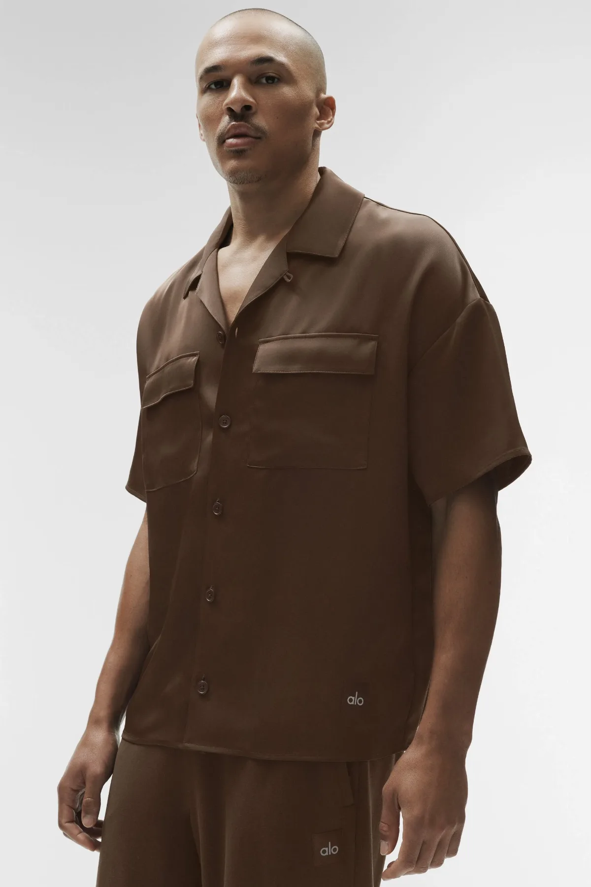 Satin Horizon Short Sleeve Button Up Top by ALO