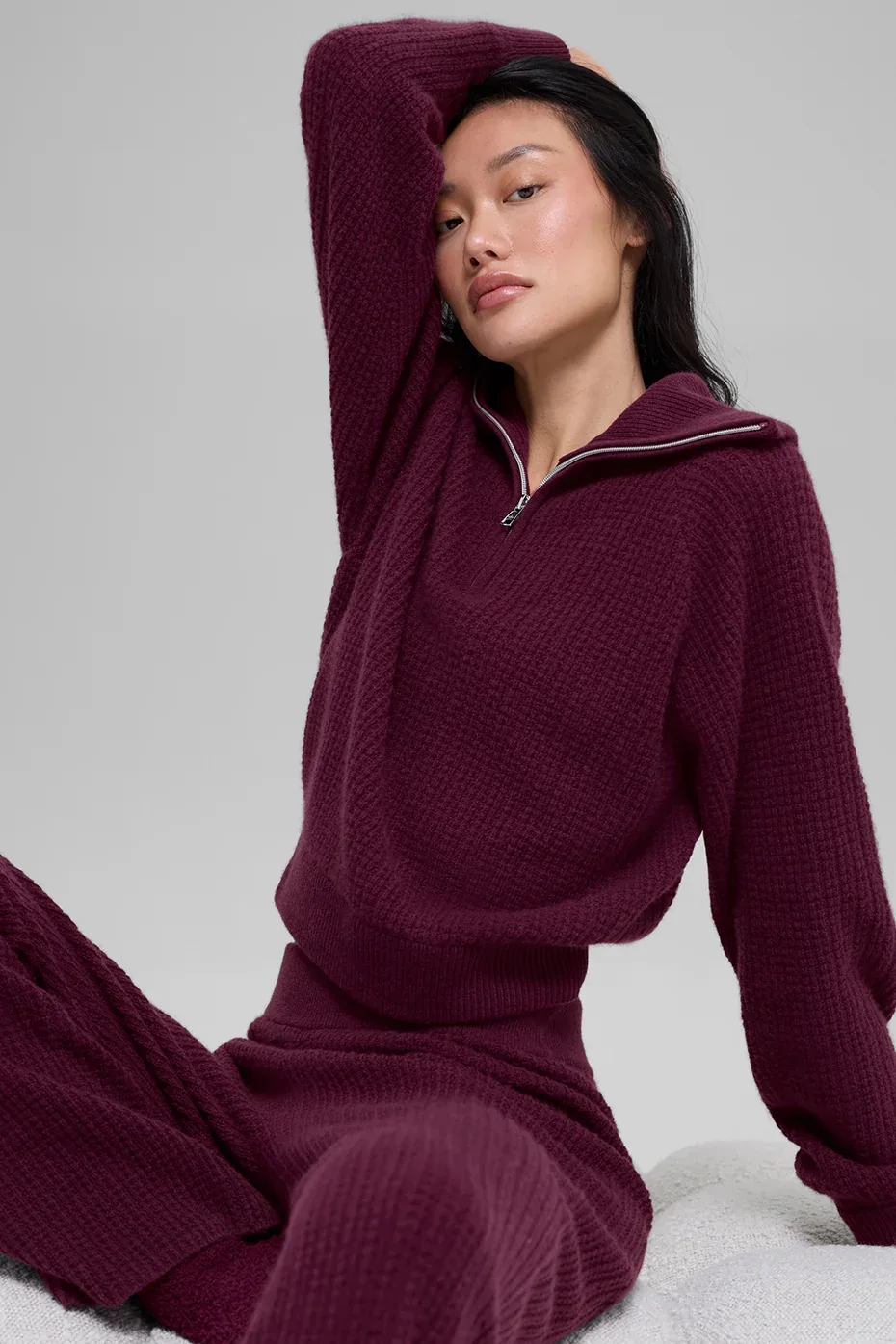 Cashmere Plush Waffle 1/4 Zip Pullover Top