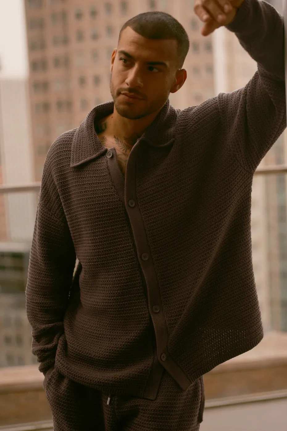 Shift Knit Button Up Long Sleeve Top by ALO