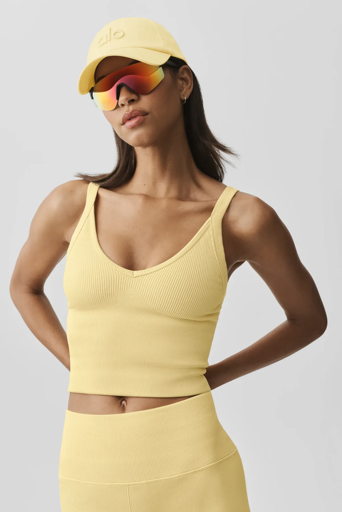 Seamless Ribbed V-Neck Favorite Bra Tank Top by ALO