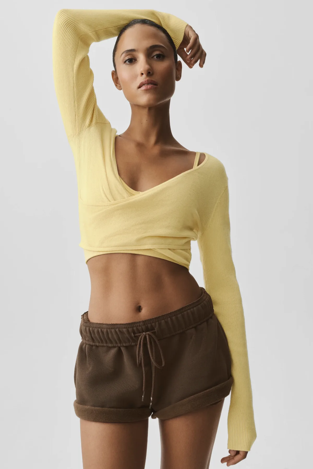 Sweater Knit Crossover Long Sleeve Top by ALO