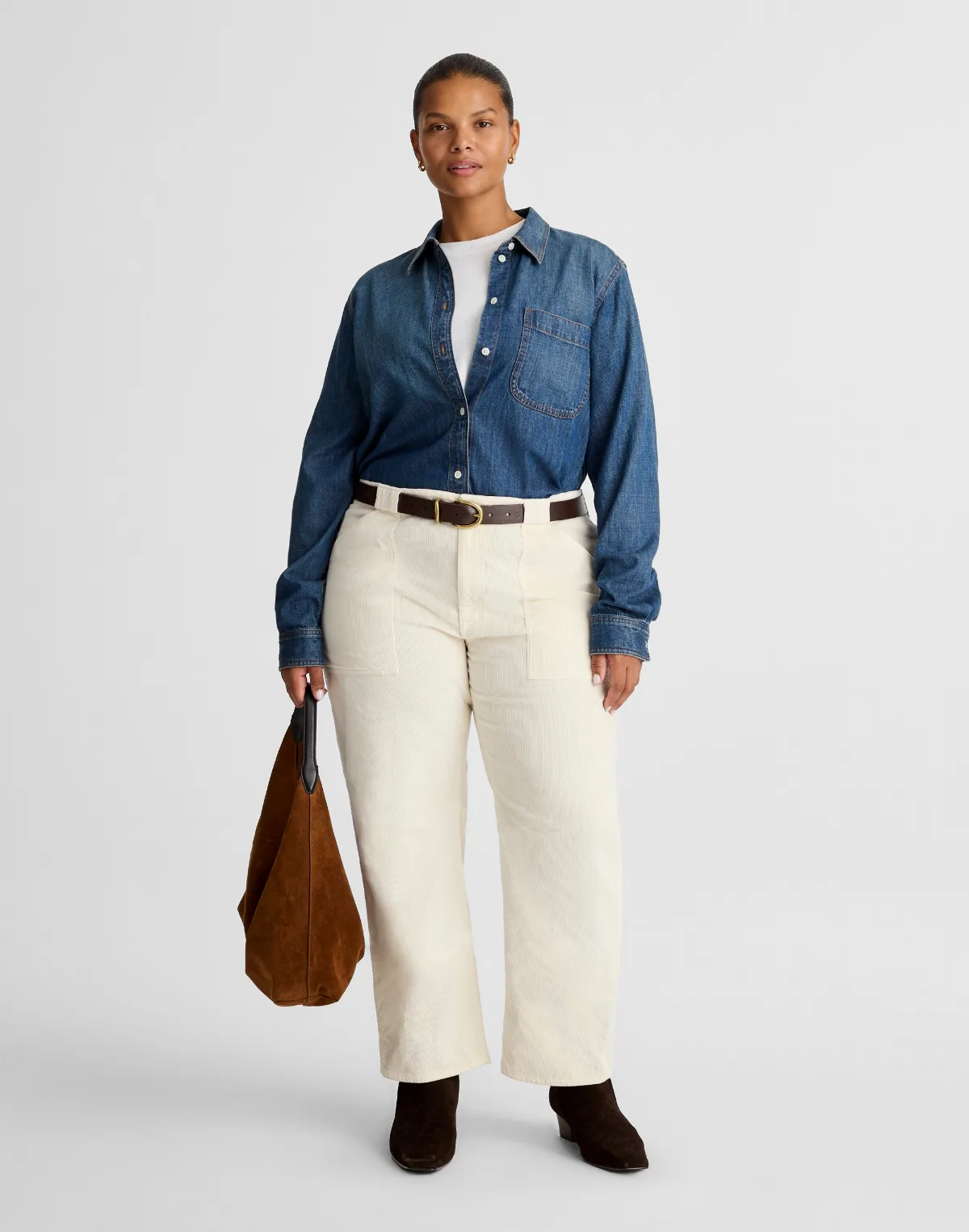 The Plus Darted Barrel-Leg Utility Pant in Corduroy by MW