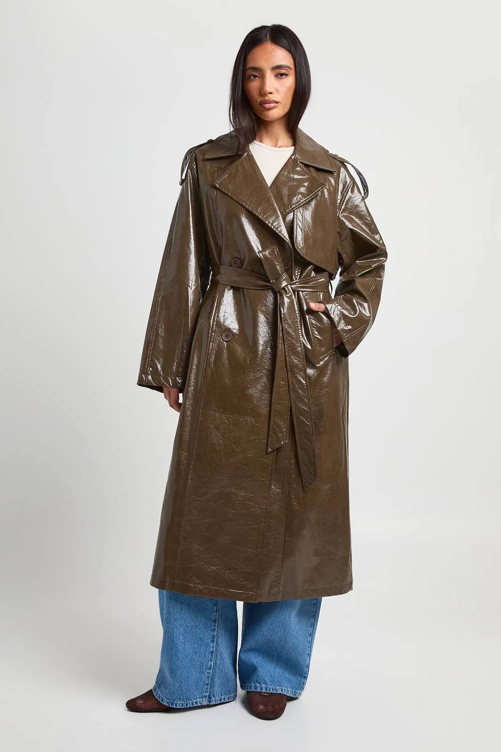 Patent Belted Trench Coat
