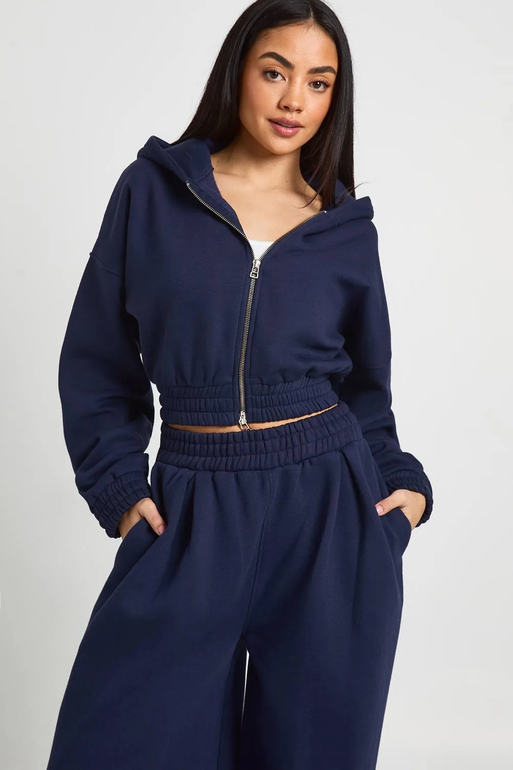 Cropped Double Zip Cinched Waist Hoodie by boohoo