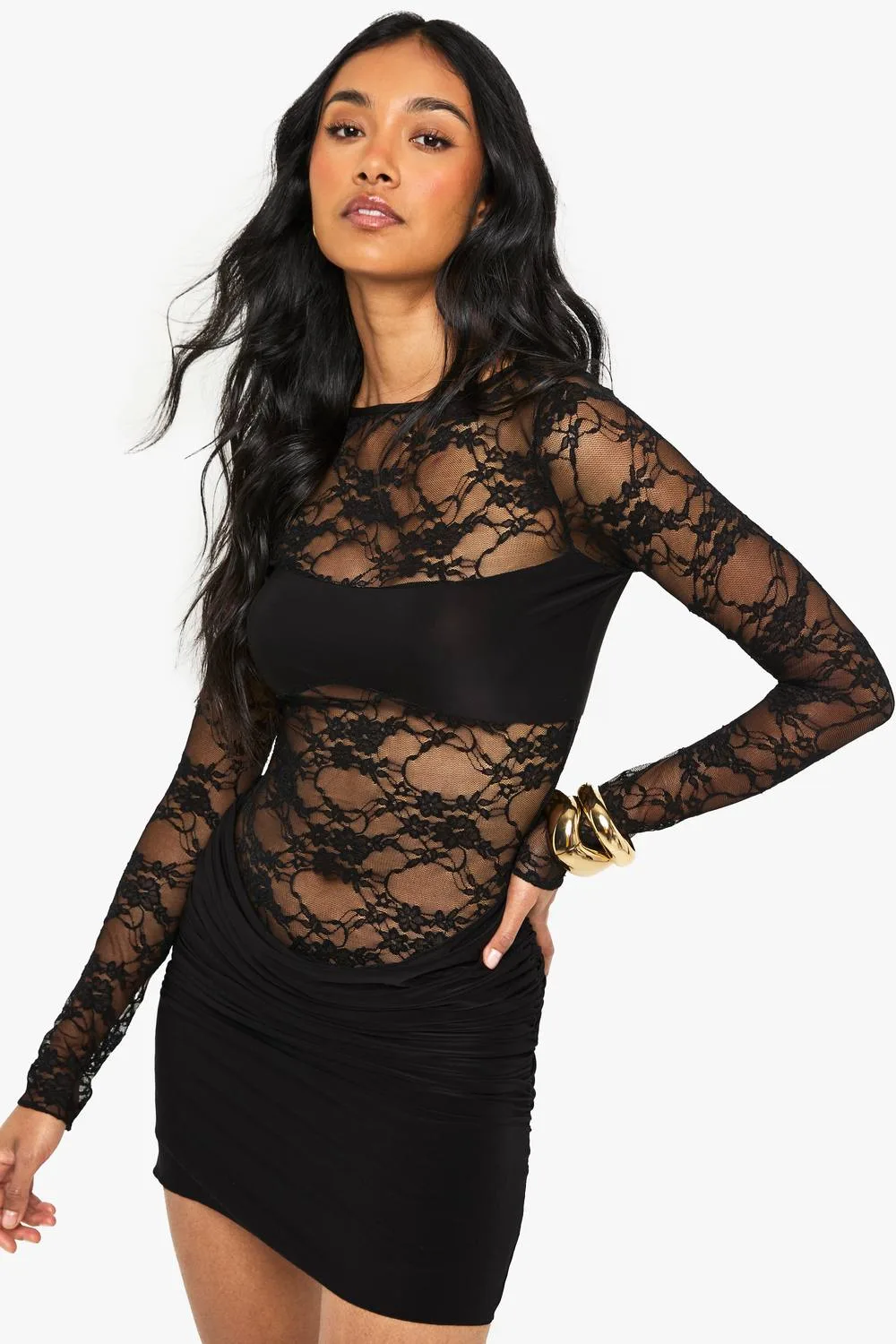 Lace & Slinky Mix Mini Dress