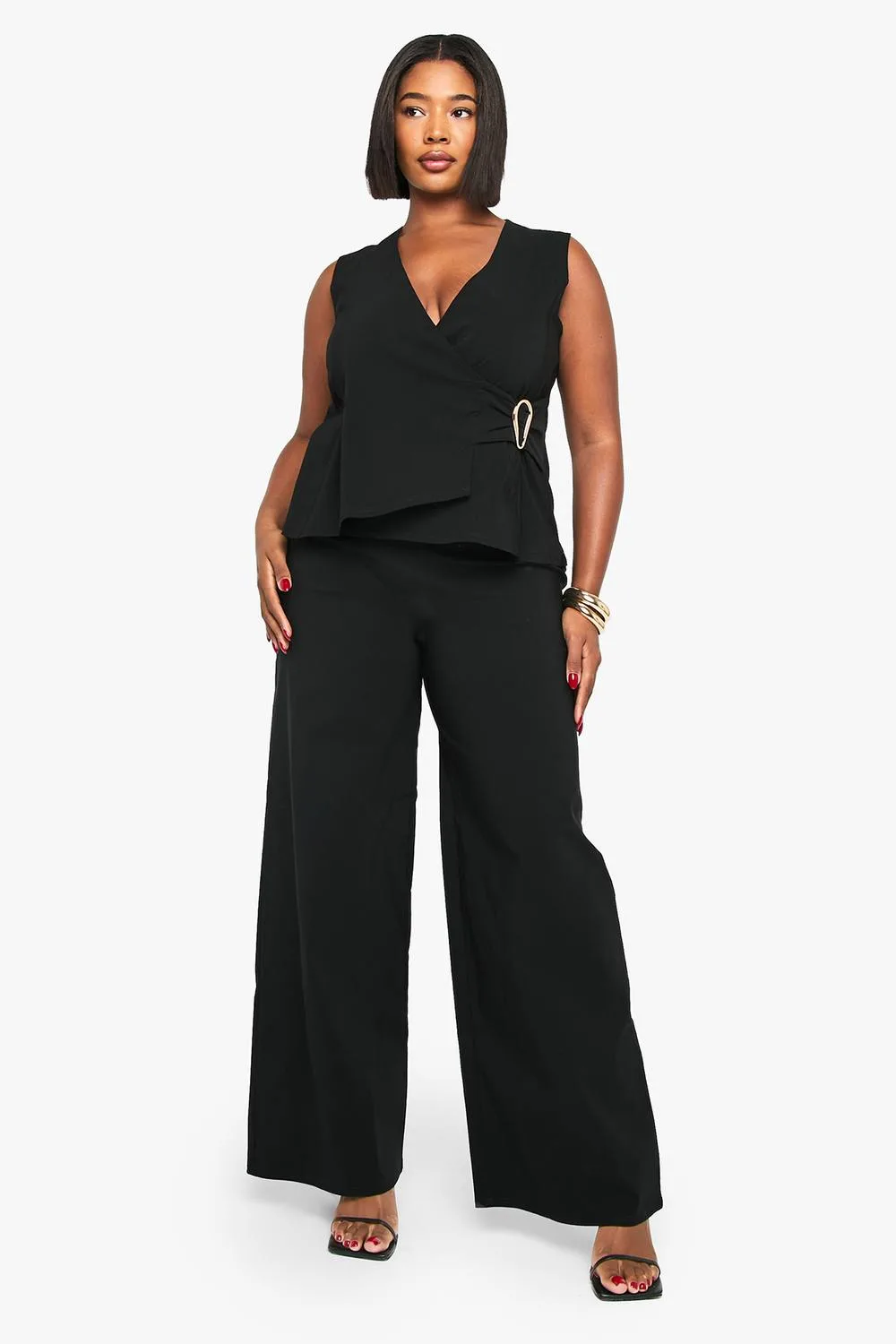 Gold Detail Waistcoat & Wide Leg Trouser
