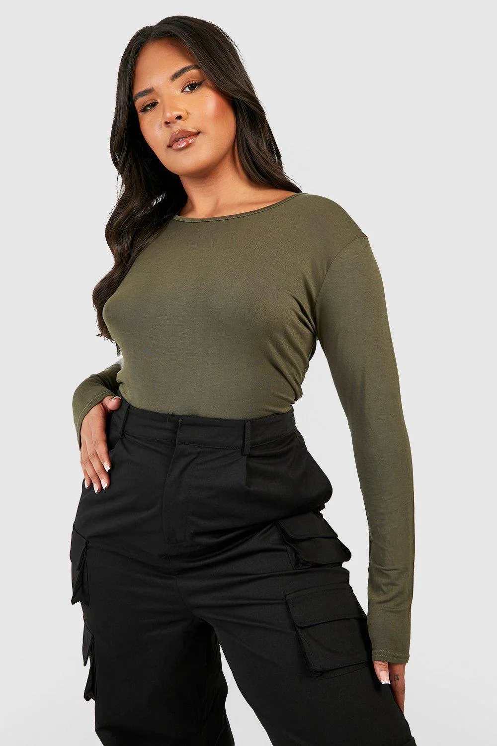 Basic Scoop Neck Long Sleeve T-Shirt by boohoo
