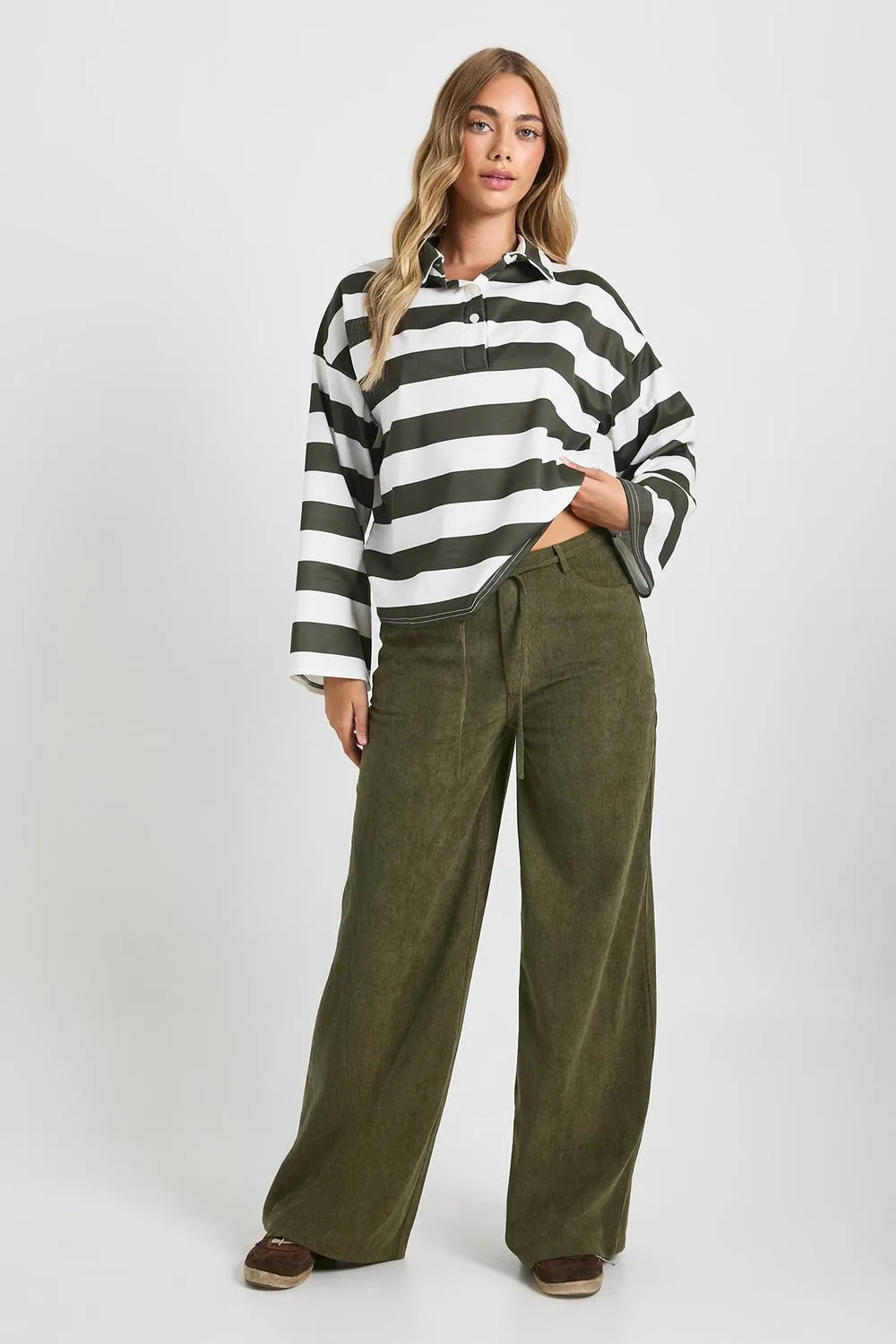 Cord Tie Waist Wide Leg Trouser