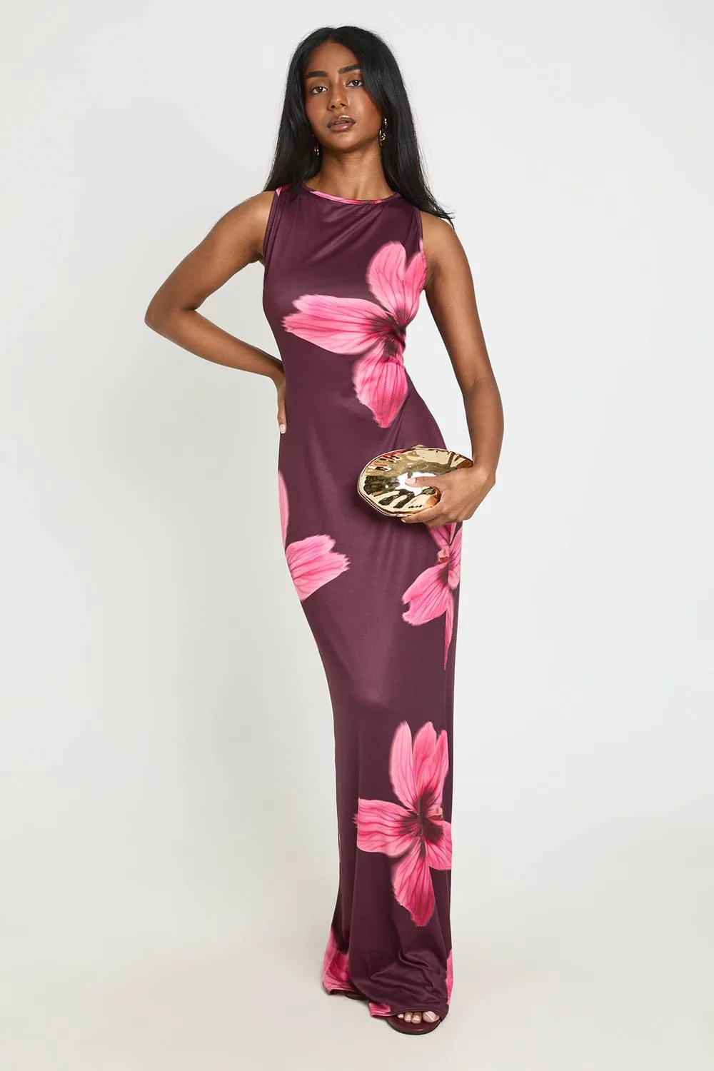 Slash Neck Floral Super Soft Maxi Dress by boohoo
